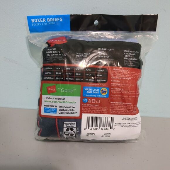 Hanes 2 Tagless XL Boxer Briefs Cool Comfort Soft & Breathable new - Picture 2 of 2